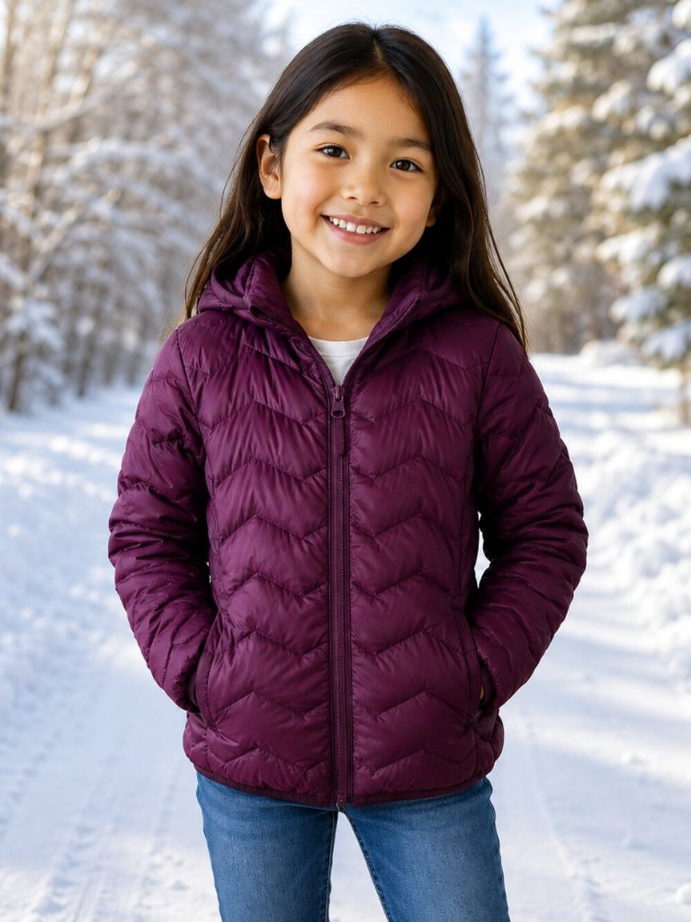 TIME & TRU Girls Purple Quilted Puffer Jacket Size 4-6 Removable Hood
